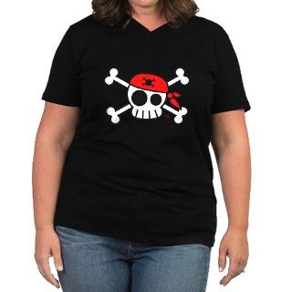 Skull Pirate Dark Womens Plus Size V Neck Dark T  by NetBansheesDesigns