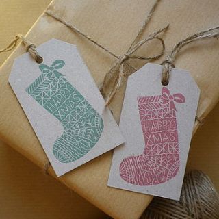 recycled christmas stocking gift tags by glyn west design