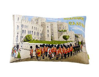 1950s upcycled vintage windsor castle cushion by hunted and stuffed