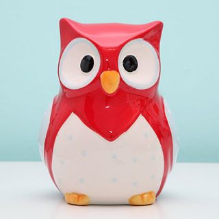 red ceramic owl money box bank by red berry apple