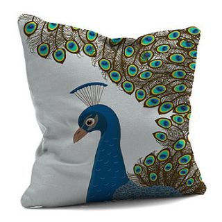 peacock cushion with left profile by karen miller @ devon driftwood designs