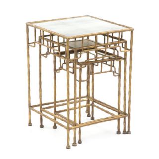 Twos Company Golden Bamboo Antique Mirror Nesting Tables (Set of 3)