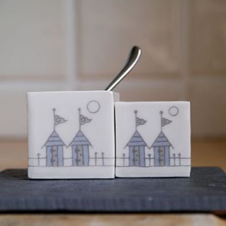 beach huts ceramic salt and pepper pots by sue candy ceramics