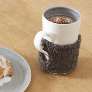hand knitted cosy mug by linda bloomfield