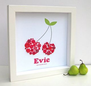 personalised baby girl button cherry artwork by sweet dimple