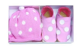 polka dot baby hat and boot gift set by starchild shoes