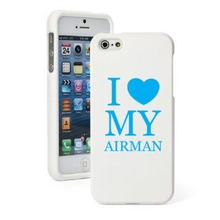 Apple iPhone 5 5S White Rubber Hard Case Snap on 2 piece Light Blue I Love My Airman Air Force Cell Phones & Accessories