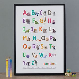 illustrated animals bright alphabet print by little blue zebra