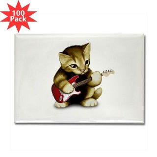 Cat Playing Guitar Rectangle Magnet (100 pack) by superflyteez
