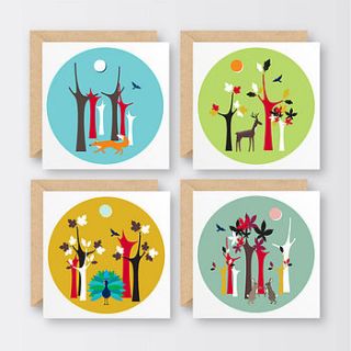 set of four walk in the woods notecards by the little bird press