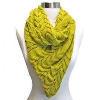 Luxury Divas Mustard Yellow Chevron Patterned Crocheted Knit V Cut Circle Scarf