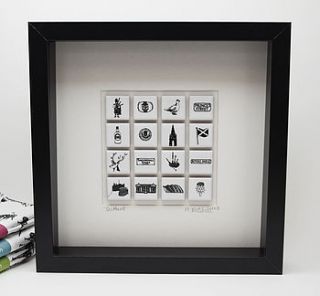 illustrated scotland tiles in box frame by martha mitchell design