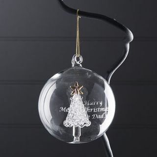 personalised clear glass christmas bauble by the contemporary home