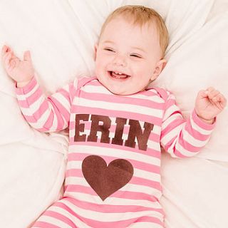 personalised single heart romper by percy and nell