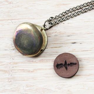 personalised wooden sound wave locket by newton and the apple