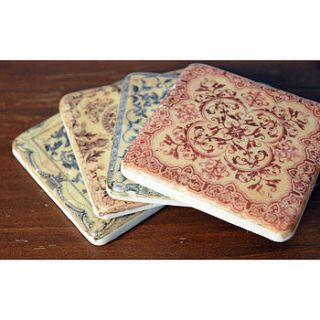 vintage style ceramic coasters   set of four by the orchard