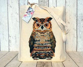 eagle owl illustration cotton tote bag by ceridwen hazelchild design