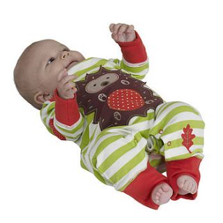 green stripe hedgehog applique playsuit by piccalilly