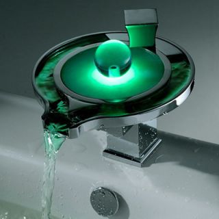 Sumerain Single Handle Deck Mount LED Waterfall Bathroom Sink Faucet
