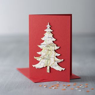 personalised map christmas tree card by bombus