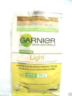 Garnier Light Whiten even Moisturizing Spf17 Cream 8ml. Made in Thailand  Facial Cleansing Creams  Beauty