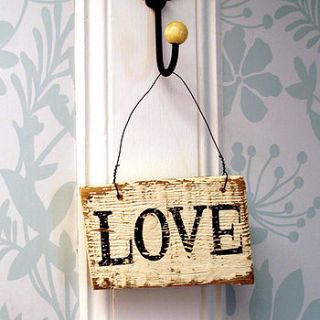 vintage style love hanging sign by delightful living