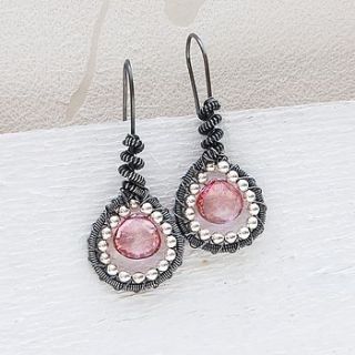 handmade pink mystic quartz wire wrapped earrings by indivijewels
