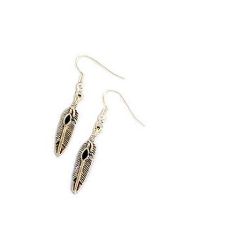 silver tone feather earrings by hannah makes things