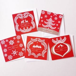 pack of five classic christmas cards by the strawberry card company