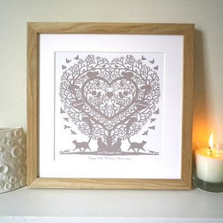 personalised cats in a tree heart print by glyn west design