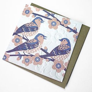 hand embossed three chaffinches card by linokingcards