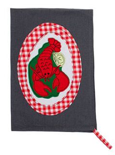 appliqued 'lobster and salad' tea towel by sewlomax