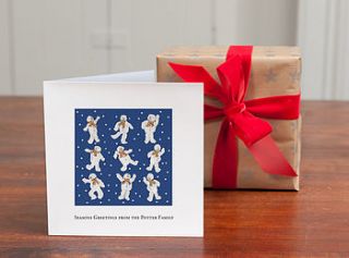 personalised 'dancing snowmen christmas card' by honey tree publishing