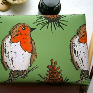 woodland robin christmas wrapping paper by goodnight boutique