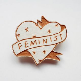 feminist illustrated brooch by kate rowland illustration