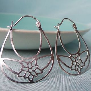 silver teardrop floral hoop earrings by martha jackson