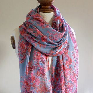 dusky blue floral print scarf by highland angel