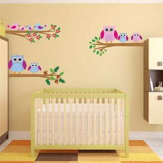 owls and birds branch wall stickers by mirrorin