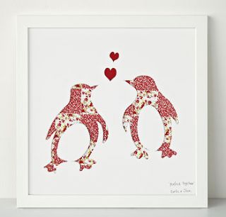 penguins personalised wedding gift artwork by bertie & jack