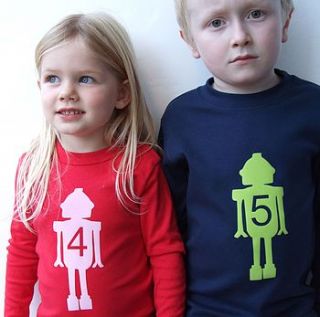 birthday robot t shirt with long sleeves by littlechook personalised childrens clothing