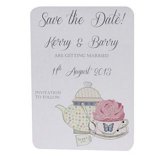 personalised vintage tea save the date card by dreams to reality design ltd