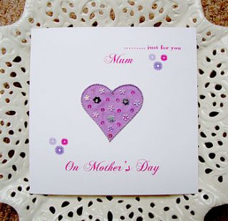 lilac embroidered mother's day card by sabah designs