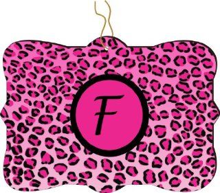 Rikki KnightTM Letter "F" Initial Hot Pink Leopard Print Monogrammed Design Tree Ornament / Car Rear View Mirror Hanger   Decorative Hanging Ornaments