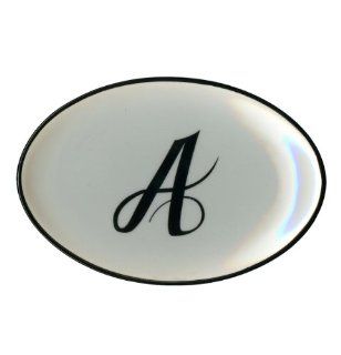 Letter A   Mud Pie Monogram Initial Black and White Coin Holder or Soap Dish   5.5 X 3.75 X .75 Inches   Monogrammed Towels G