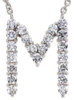18k White Gold Round Diamond Initial Pendant Necklace Letter M ( 0.71 cttw, E F color, VS1 VS2 clarity), 16" Jewelry