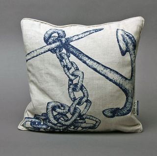 hand printed anchor cushion by cream cornwall