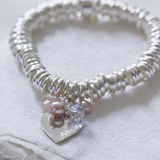 personalised silver slinky and pearl bracelet by lily belle