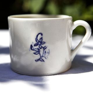 blue and white porcelain 'flower motif' coffee cup by clare hartley