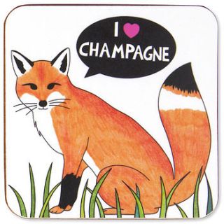 i love champagne fox coaster or set by superfumi