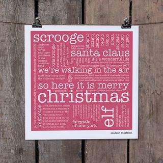 typographic christmas recycled paper print by coulson macleod